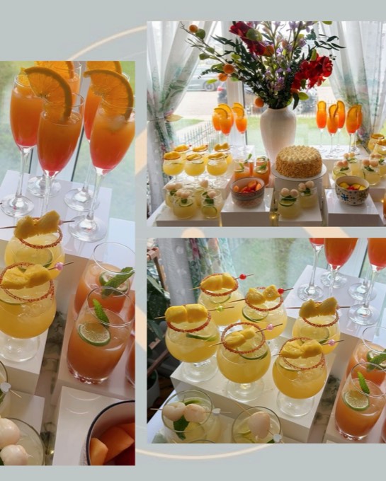 Summer mocktail bar setup with elegant styling